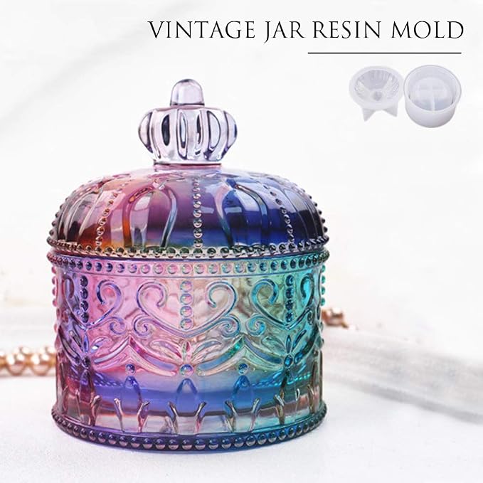 Vintage Jar Resin Mold with Lid Silicone Storage Box Mould for Epoxy Casting DIY Resin Crafts Kits Rustic Bottle Display Jewelry Trinket Container Candle Holder Home Decor Organizer Gift