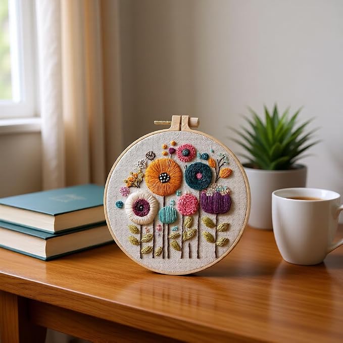 Embroidery Kit for Beginners & Adults Starter Kit, Cross Stitch Kits,DIY Hand Embroidery Needlepoint Set with Hoop, Pre-Printed Fabric, Threads and Instructions (Flower-3)