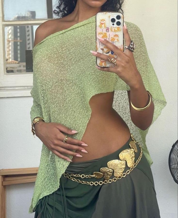 Women Knit Poncho Top Sheer Crochet Shawl Cover Up