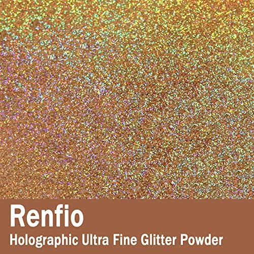 Renfio Holographic Ultra Fine Gold Glitter Powder Metallic Resin Glitter | 2.11 Oz (60g) PET Flakes Crafts Sequins 1/128" 0.008" 0.2mm Epoxy Chips Flakes for Tumblers Slime - Diamond Laser Gold