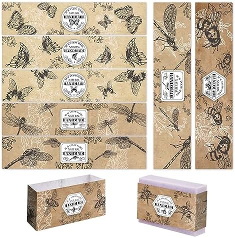 PH PandaHall 90PCS Soap Packaging Paper, 9 Styles Insect Soap Paper Tag Vertical Soap Kraft Paper Tag Soap Sleeves Covers for Handmade Soap Lotion Bars Bath Gift Wrapping, 8.2x1.9inch