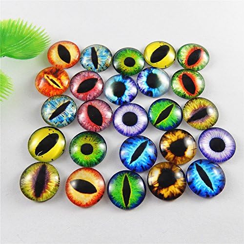 Julie Wang 15mm 40pcs Mixed Dragon Eyes Round time gem cover Glass Cabochon Dome Cameo Pendant Settings