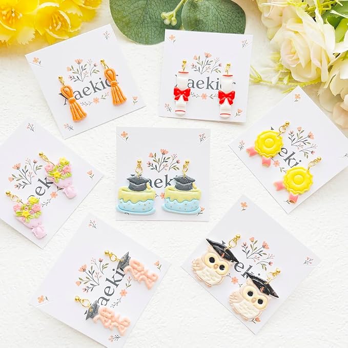 Graduation Polymer Clay Cutters & Stamp Set - 11pcs Sharp & Durable 2026, Owl, Cap, Gown, Diploma, Cake & Star Shapes for DIY Earring Jewelry Making, Soft Clay Crafts & Class Party Supplies