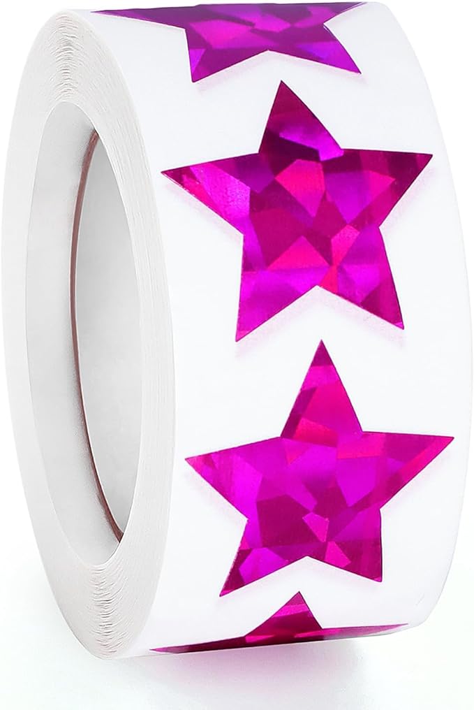 Imeepa 500PCS Holographic Purple Star Stickers, 1" Reward Labels