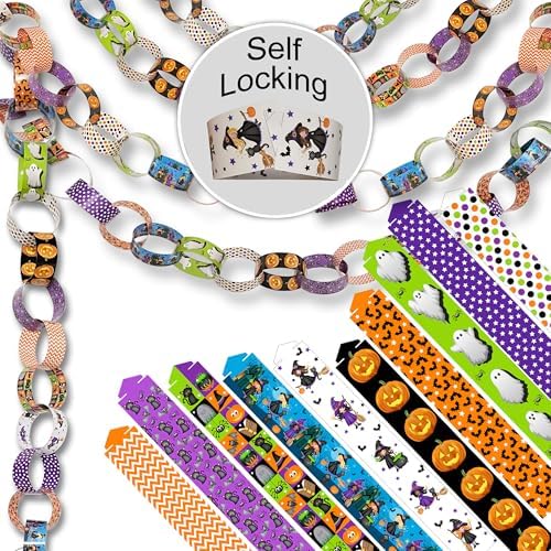 300 Paper Chain Strips for Crafting. No Glue or Tape Needed. Kid Friendly & Family Fun. Yields Over 50 Feet of Paper Chains for Party or Classroom Decorations (Halloween)