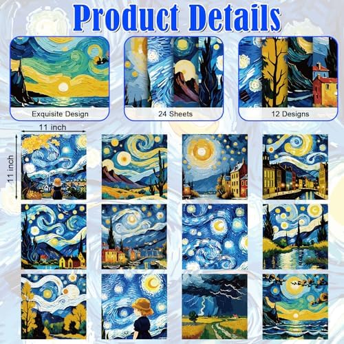 48 Sheets Celestial Scrapbook Paper,Starry Night Pattern Decorative Scrapbook Paper for Journals DIY Cards and Photo Albums,Aesthetic Craft Supplies