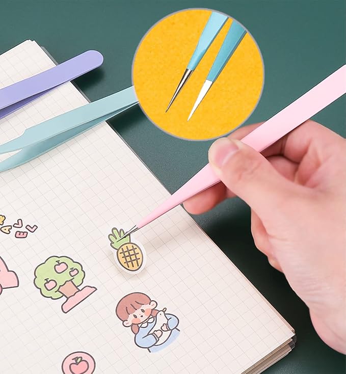 2 Pieces Sticker Tweezers, Cute Craft Tweezers for Stickers, Scrapbooking, Vinyl, Lashes, Electronics, Turquoise
