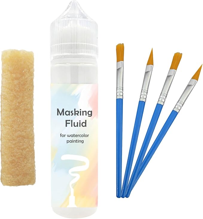 70ml White Watercolor Masking Fluid - Professional Art Supplies with Brush & Eraser for Artists, Painting Medium Pen