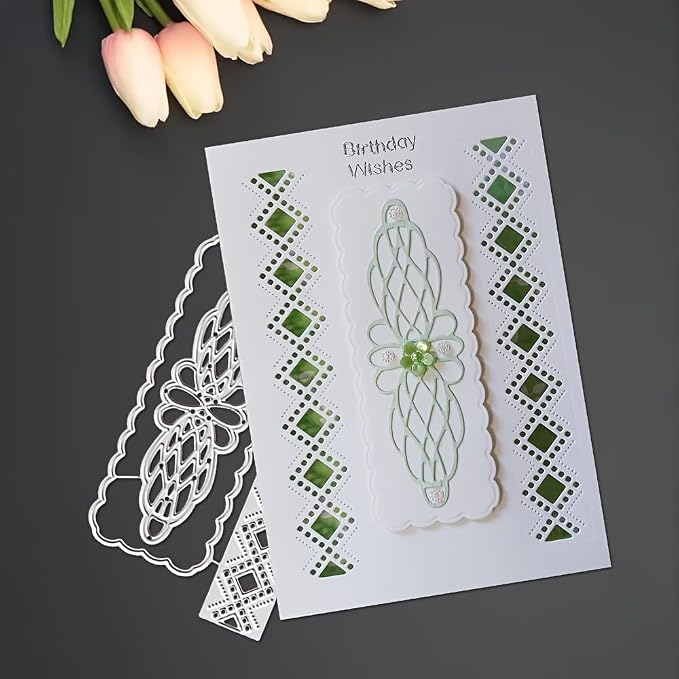 Lapoo 3D Backgrounds Frame Metal Cutting Die for Scrapbooking, New Cutting Dies DIY Album Card Making Decor Paper Craft Metal Die Cuts Party Wedding Decorations (Innovative Lace Border 5 x 2.6 in)