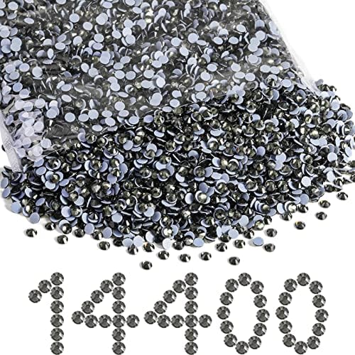 Beadsland Hotfix Rhinestones Bulk, 14400pcs Gray Hot Fix Rhinestones for Crafts Clothes DIY Decoration, Black Diamond, SS10, 2.7-2.9mm