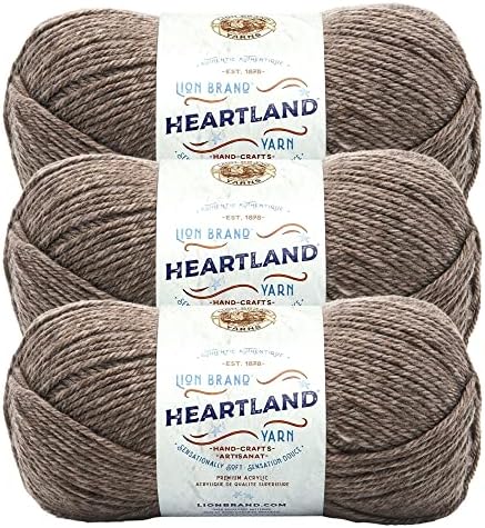 Lion Brand Yarn, Heartland Crochet Yarn, Mammoth Cave, Brown, 3 Pack