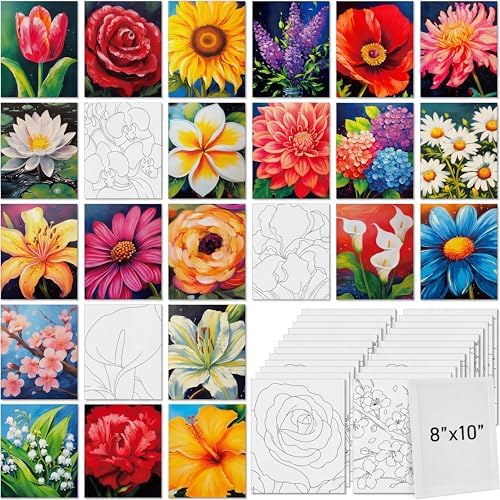 Tinlade 24 Pcs Pre Drawn Canvas for Painting Stretched,Abstract Flower