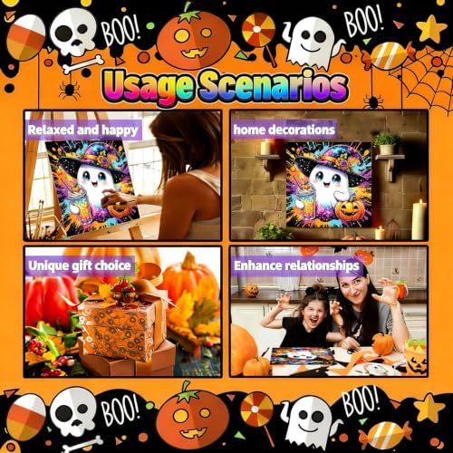Tabszca 4 Pack Halloween Paint by Numbers Kit for Kids with Frame 8x8 Inch