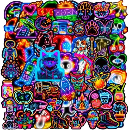 DothRayan 100Pcs Water Bottle Stickers, Cool Cute Neon Sticker Packs, Prizes for Kids Classroom Rewards, Waterproof Vinyl Stickers for Water Bottles Laptop Scrapbooking Skateboard
