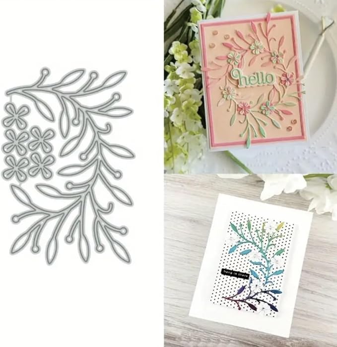 Scrapbooking Die-Cuts, Happy Birthday Ballon Metal Cutting Dies for Card Making, Paper Craft Punch Template, Background Embossing Stencils, DIY Album Décor(Branches Blossoms-11.1x7.5cm)