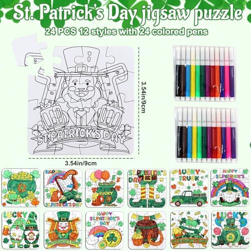 St Patricks Day Crafts for Kids & Adults Bulk, St. Patrick's Day Activities Classroom Gifts, Irish DIY Kits Jigsaw Puzzles with Pot of Gold, Leprechaun Shamrock, March Arts for Party Favors Supplies