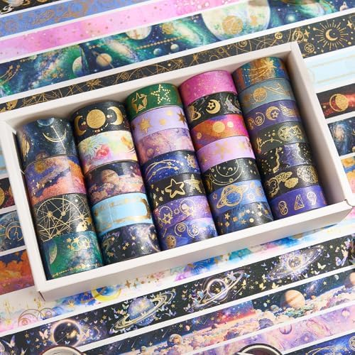Gold Foil Washi Tape Set 30 Rolls,Decorative Masking Tape for Junk Journal, Scrapbooking Supplies, DIY Crafting Supplies