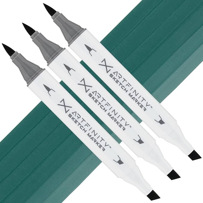 Artfinity Sketch Markers - Set of 3 - Muted Turquoise BG6-6, Vibrant, Professional, Dye-Based Alcohol Markers for Artists, Drawing, Travel, & More