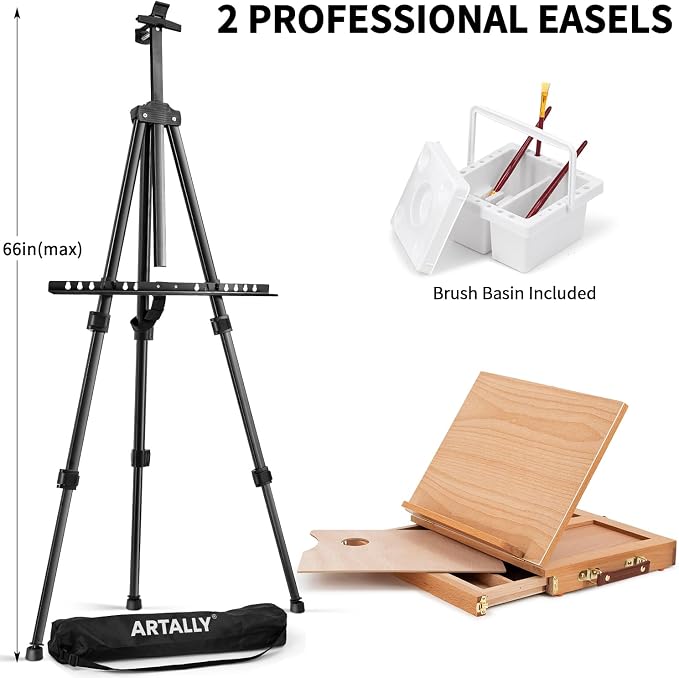 187Pcs Professional All-in-One Art Painting Kit with Aluminum & Beech Wood Easel, 96 Acrylic, Watercolor & Oil Paint Set, Complete Art Supplies Painting Set for Adults, Artists, Beginners