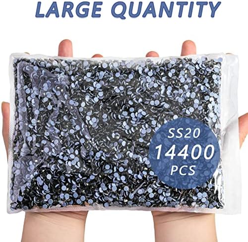 Beadsland Hotfix Rhinestones Bulk, Black Diamond, SS20, 14400pcs