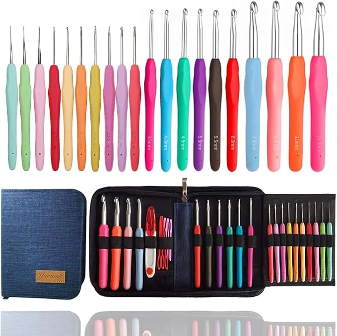 Yarniss 20 Size Crochet Hooks 0.5mm-10mm,Ergonomic Hook for Arthritic Hand