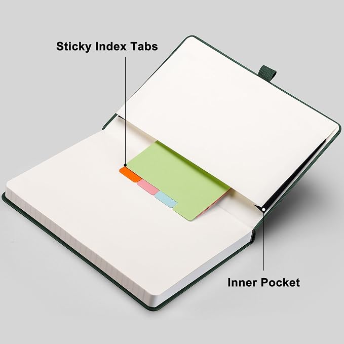 RETTACY Lined Journal Notebook, 192 Numbered Pages, A5 Size (5.7'' x 8.3'') | Leather Hardcover, 100 GSM Thick Paper, for Men & Women, Journaling, Writing, Work & Office (Dark green)
