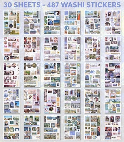 Washi Stickers for Journaling - Ephemera for Junk Journals & Scrapbooking | 480+ Art Journal Stickers, 20 Scrapbook Papers, FAYWARE Famous Oil Paintings Journaling Supplies, Van Gogh Stickers