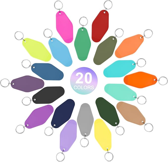 LOTMER 20/30/40/80 PCS Hotel Keychain Blank with Key Rings, 60 Colors Motel Key Chains for DIY Keychains