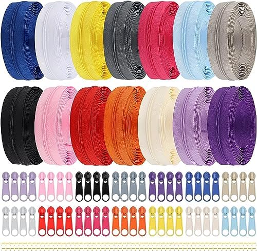 DOITEM 42 Yards 14 Pieces Coil Zippers Assorted Nylon Zipper with 56 Sliders, 14 Color for DIY Tailor Sewing Crafts