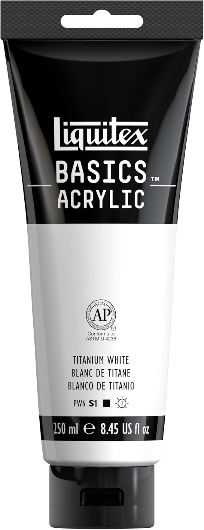 Liquitex BASICS Acrylic Paint, 250ml (8.5-oz) Tube, Titanium White | Medium Viscosity, Satin Finish, Lightfast, Fine Art Pigments, Range of Opacities, Easy Blending