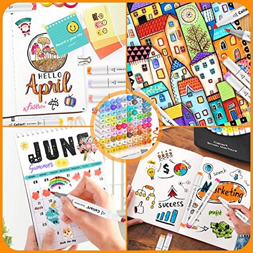 Caliart 51 Colors Brush Tip Alcohol Markers Brush & Fine Coloring Markers | Permanent Markers for Adult Coloring Books No Bleeding, Beginners Artists Sketch Pens Illustration Drawing Art Supplies Gifts