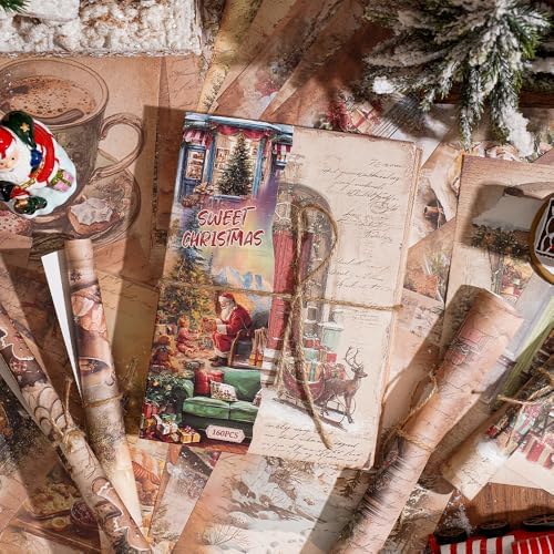 icceemee 160 sheets of Christmas scrapbook paper, Christmas theme journaling scrapbook supplies craft collage paper set, junk journal bullet journal poster room decor for card making decorative gifts