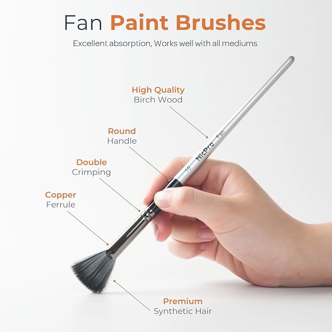 Nicpro Fan Paint Brushes 10 PCS Artist Painting Brush Set Soft Anti-Shedding Nylon Hair Wood Short Handle for Acrylic, Watercolor, Oil, Craft Painting