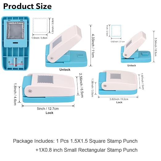2Pcs Stamp Punch 1x0.8 Inch Scalloped Rectangle Puncher & 1.5 Inch Square Hole Puncher, Stamp Cutter Hole Punches, Square Punch Craft Lever, Journal Paper Punches for Crafting Scrapbooking Card Making