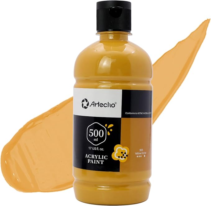 Artecho Yellow Ochre Acrylic Paint 500ml / 17oz Large Bottle