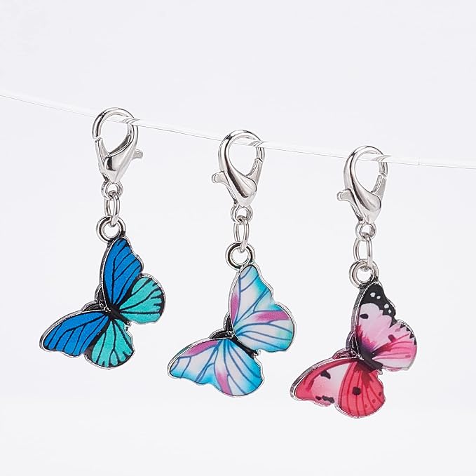 NBEADS 8 Pcs Butterfly Stitch Markers, Enamel Alloy Crochet Stitch Marker Charms Removable Lobster Clasp Locking Stitch Marker for Knitting Weaving Sewing Accessories Quilting Handmade Jewelry