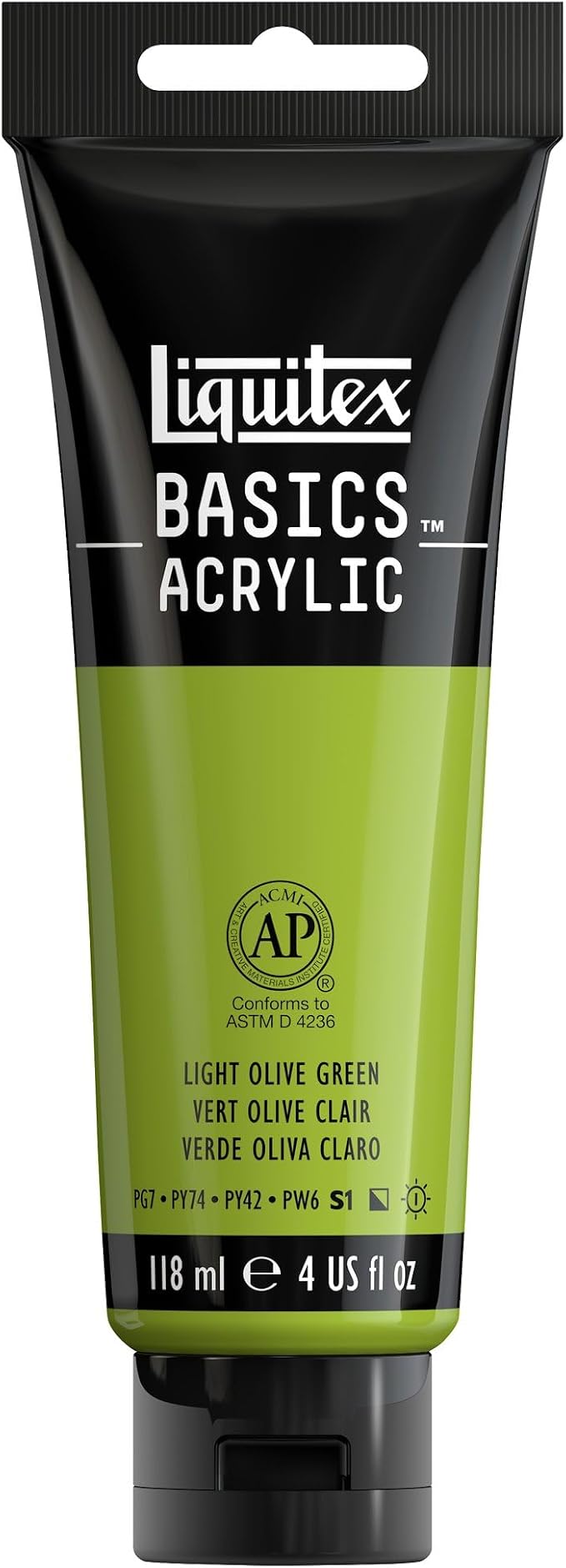 Liquitex BASICS Acrylic Paint, 4-oz Tube, Light Olive Green | Medium Viscosity, Satin Finish, Lightfast, Fine Art Pigments, Range of Opacities, Easy Blending