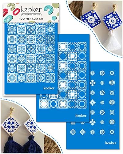 KEOKER 3PCS Tile Silk Screen Stencils for Polymer Clay, Tile Pattern Polymer Clay Stencil