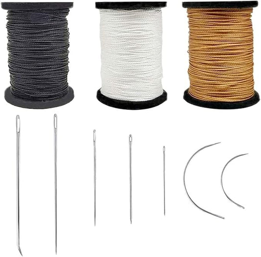 Topus Extra Strong Upholstery Repair Sewing Thread Kit and Heavy Duty Household Hand Needles, Including 7 Styles of Leather Canvas Sewing Needles and 3 Rolls Nylon Thread (70 Yard Per Roll), 3 Colors