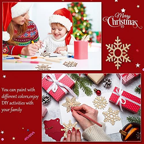 Blulu 100 Pcs Christmas Wooden Snowflakes Crafts, Natural, 2 in,3.1 in