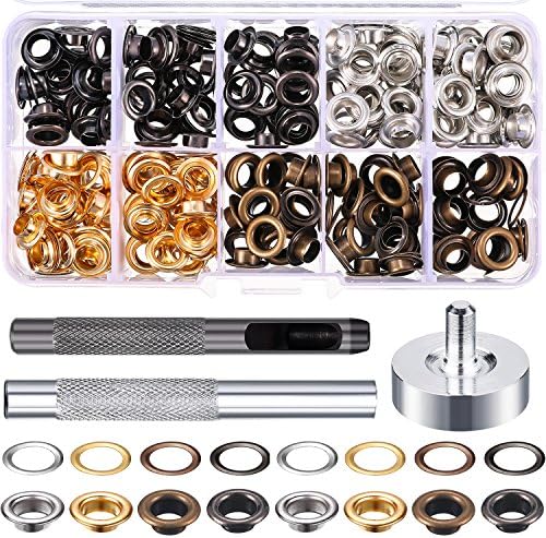 200 Set Grommet Eyelet Kit, 1/4 in, 4 Colors, with Install Tool Kit