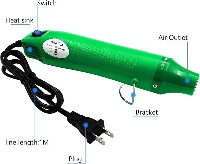 Heat Gun, Mini Hot Air Gun for Crafting Embossing Shrink Wrap, Green | DIY Crafts, Portable, Embossing, Shrink Wrapping, Drying Paint