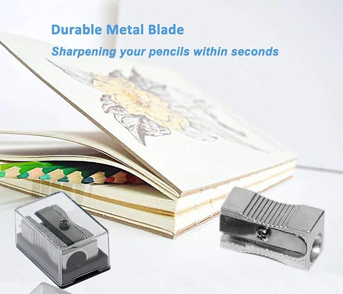 Metal Pencil Sharpeners Single Hole -Cover and Replace Blade 6 Pack