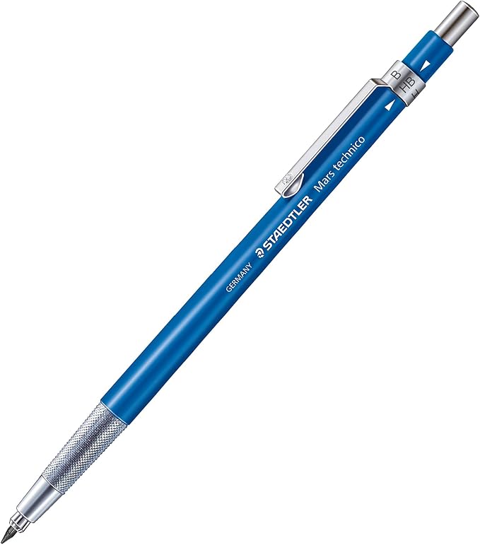 STAEDTLER Mars Technico Mechanical Pencil, 2mm (2) Lead Holder with Built-in Sharpener - Drawing & Sketching Pencil with Metal Clip & Push-Button Lead Advance