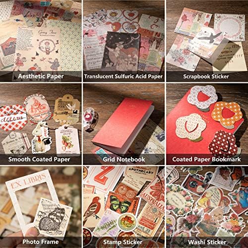 JOYCHOIC Vintage Scrapbook Supplies Aesthetic Journaling Kit, Scrapbook Papers Quote Stickers TN Notebook Large Collection for Bullet Junk Journal, Planner DIY Arts Craft Collage