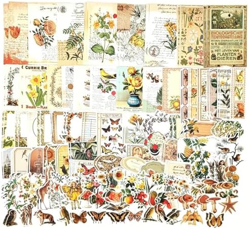 Esweny 200PCS Vintage Scrapbooking Supplies Kit for Journaling, Scrapbook Sticker Paper Pack for Junk Journal Planners Aesthetic Cottagecore Room Decor Wall Art Collage Album