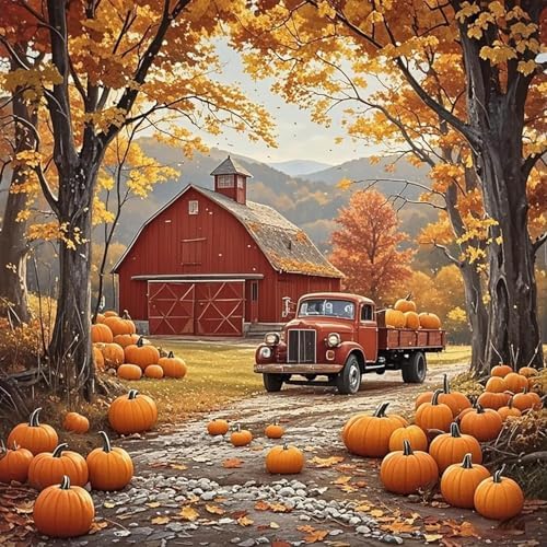 RYMILIE Fall Diamond Art Kits for Adults Pumpkin Farm 12x12inch | 5D Stress Relief Diamond Painting Kit for Beginners, DIY Full Round Drill Gem Art Crafts for Home Wall Decor Gift
