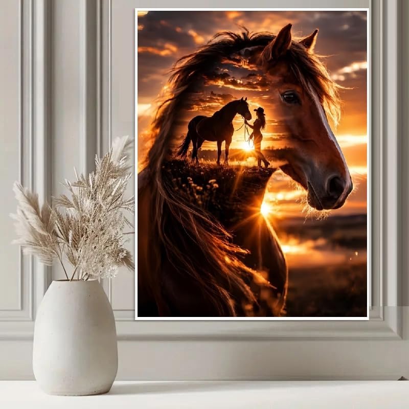KYOQFVN Horse Diamond Painting Kits for Adults, Animal Diamond Art Kits for Adults, DIY 5D Full Drill Gem Art Craft Kits for Home Wall Decor 12X16 Inch