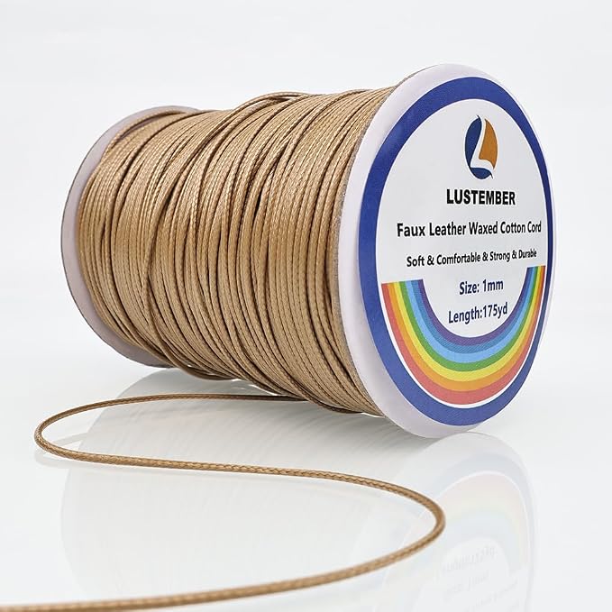 LUSTEMBER 1mm Faux Leather Waxed Cotton Cord, 175 Yards – Durable Necklace String, Soft and Textured Cord for Necklaces, Bracelets, and Jewelry Making