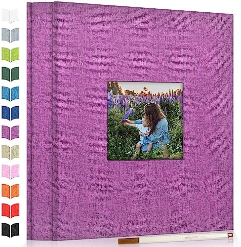 Artfeel Photo Album Self Adhesive Scrapbook Album for 3x5 4x6 5x7 8x10 Pictures,120 Pages Linen Cover with Display Window DIY Photo Book,Ideal Gifts for Family Travel Wedding Baby